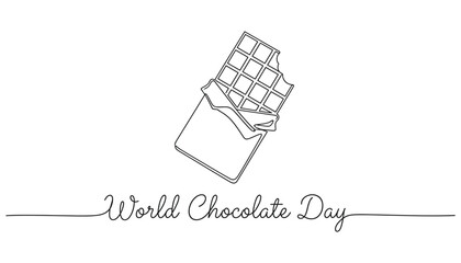 World Chocolate day. Continuous one line drawing of half opened chocolate bar hand drawn vector
