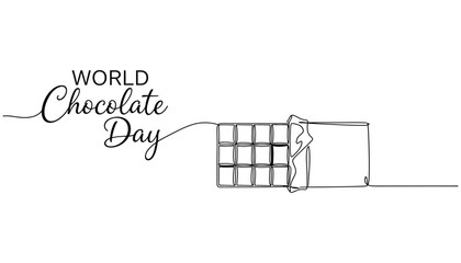 World Chocolate day. Continuous one line drawing of half opened chocolate bar hand drawn vector
