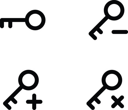 Minimal Key Icon Set Black Outline Vector Symbols Collection