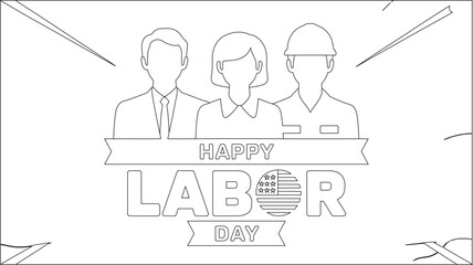 Faceless workers silhouettes with Happy Labor Day American flag banner