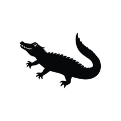 Fototapeta premium Black Alligator Silhouette Isolated on White Background Reptile and Swamp Wildlife Design
