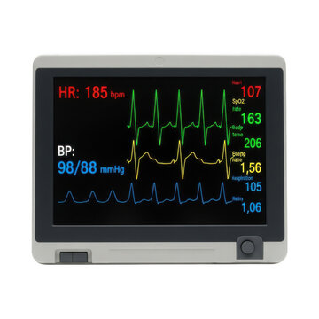 Heart rate and blood pressure monitor display isolated on transparent background