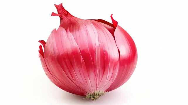 This is a fresh red onion with its peel still attached. It appears ripe and ready to eat or use in cooking.