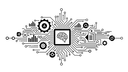 Obraz premium Artificial Intelligence Circuit Board with Brain.