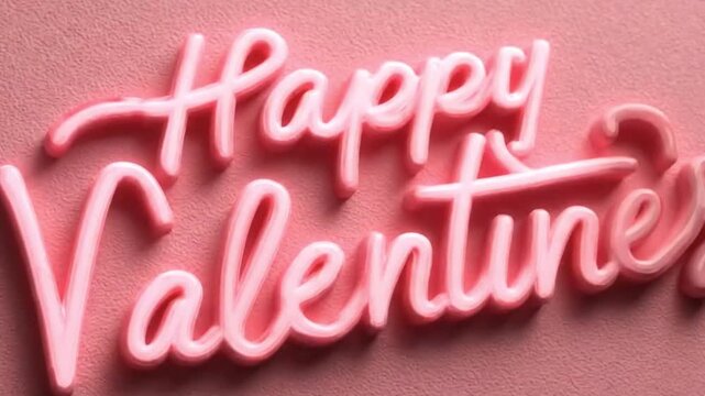 A charming close-up features three-dimensional, light pink lettering spelling out "Happy Valentine" against a subtly textured, complementary pink background. The volumetric, bouncy, and glossy text cr
