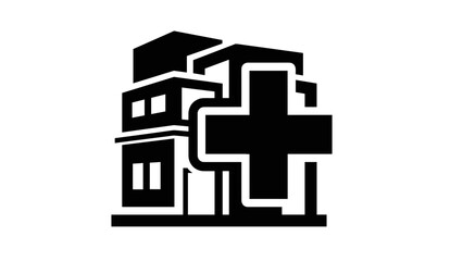 Obraz premium Black Hospital Building Medical Cross Icon.
