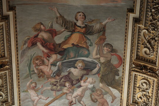 Polet Chapel Ceiling Fresco Depicting The Assumption of Saint Cecilia at the San Luigi dei Francesi Church in Rome, Italy