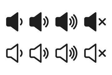 Minimal speaker volume flat and outline icon set vector stock illustration