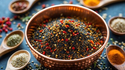 Bowl of spices with a spoon in it