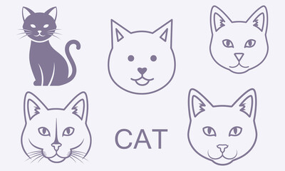 Fototapeta premium Cute cat doodle set.