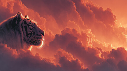 Powerful the god of tiger , paradise is background , epic animal image.