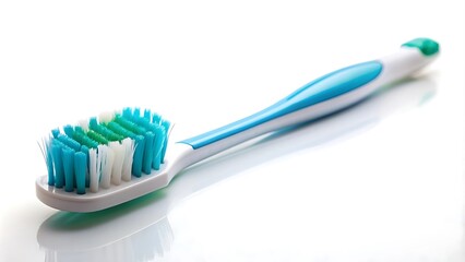 Toothbrush with a blue handle and white bristles