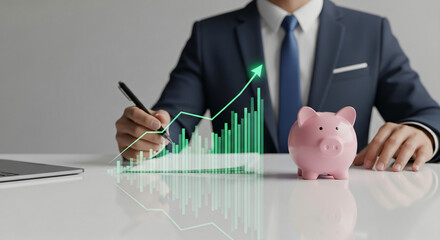 Professional business growth and financial analytics with market trend charts, data-driven insights, investment strategies, and corporate success visuals