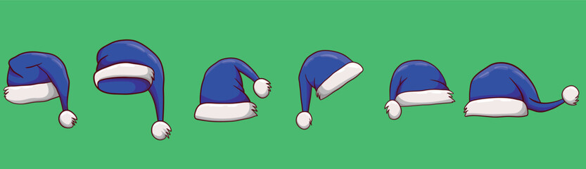 Blue Santa Hat Vector Set Cartoon Christmas Hats for Holiday 