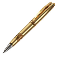Naklejka premium Elegant gold pen with stylus tip isolated on transparent background