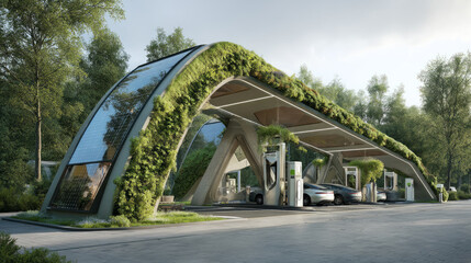 Obraz premium Using a charging station. Sustainability assessment, renewable energy concept. Electric vehicle using a sustainable source. Savings, climate change.