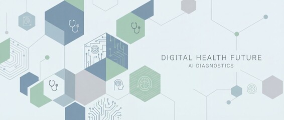 Abstract Geometric Hexagon Network Technology Background With Blue Green and Gray Tones