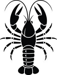 Crawfish silhouette illustration of freshwater crustacean seafood animal in black and white vector graphic style crawdad mudbug crayfish design element for restaurant menu Cajun cuisine logo branding