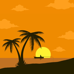 Fototapeta premium Sunset on the beach vector illustration