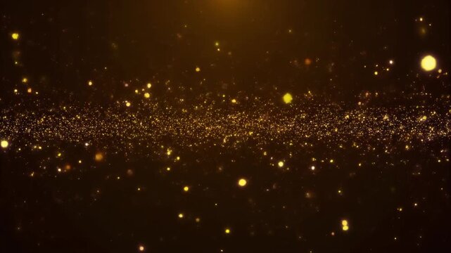 Gazing at a celestial scene where golden dots drift across a dark background, a dreamy photographic view capturing ethereal depth and illumination
