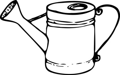 Vector line illustration of a watering can isolated on a white background.