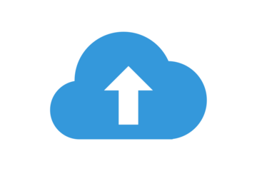 3D glossy blue arrow and upload download button icon depicting a house roof symbol for real estate business website homepage design illustration