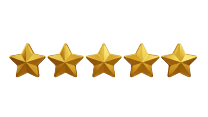 Gold five star rating review symbol on transparent background (गोल्डन 5 स्टार रेटिंग)
