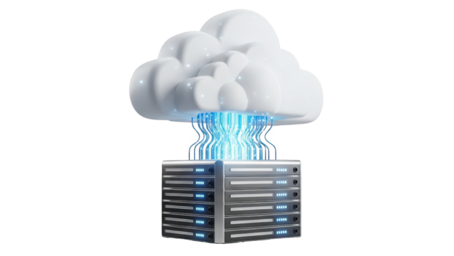 Cloud data storage and server icon 3D on transparent background (क्लाउड डेटा और सर्वर) - Powered by Adobe