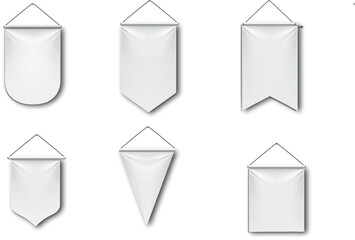 White pennant flags mockup, blank vertical banners