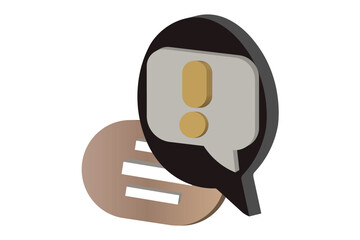 White 3d notification bubble icon for mobile app interface alert minimalist vector design style