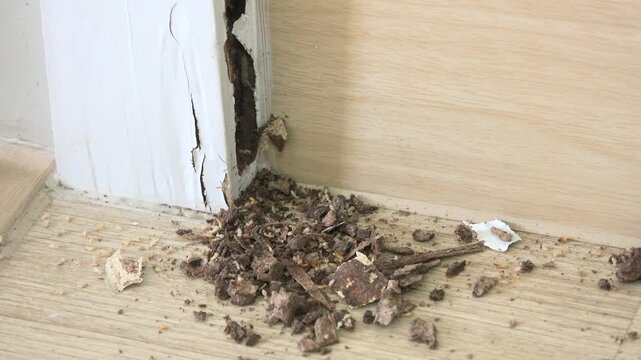 Inspection of damage caused by termites in a home in Thailand.