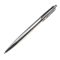 Silver ballpoint pen on white background isolated on transparent background
