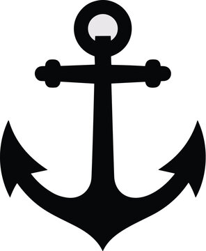 Classic black anchor silhouette illustration on white background nautical symbol of maritime sea travel simple graphic resource for marine industry branding logo design element vector emblem for touri