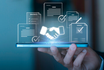 procurement concepts, deal E-signature, online agreement, contract, secure document management and...