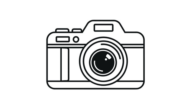 Line art icon of a digital single-lens reflex camera, representing photography, capturing images, and professional photo equipment.