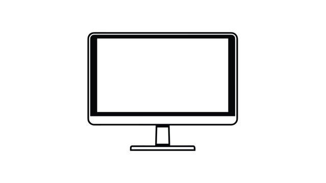Simple black outline of a widescreen computer monitor on a stand, representing a desktop display, screen, or workstation.