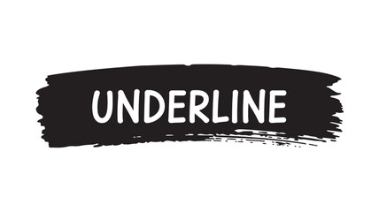 A black brush stroke with the word UNDERLINE in white text on a plain white background viewed from directly above
