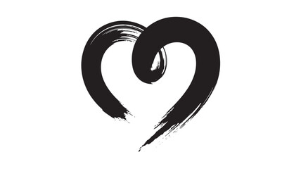 Fototapeta premium Black heart illustration with brush strokes, symbolizing love and creativity, portrayed from a straightforward viewpoint