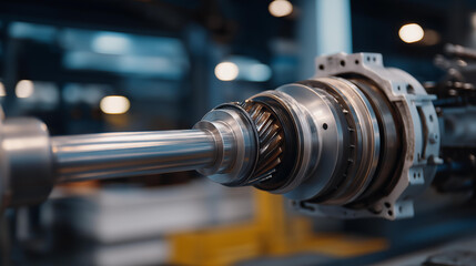 Inside a professional workshop, mechanics inspect the transmission, ensuring reliable gear operation, reduced wear, and long term drivetrain durability. cinematic color correction, natural uneven