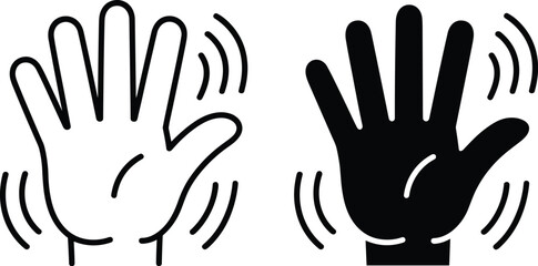 Obraz premium Shaking vibrating hand icon vector illustration depicting motion tremor or signal in black and white line art style for graphic design elements healthcare medical presentations safety communication ap