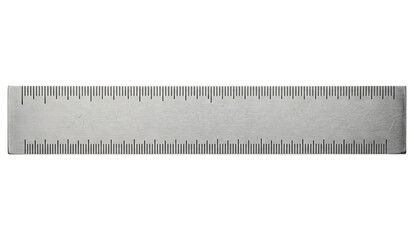 Stainless steel metal measuring ruler with black scale markings tool on a transparent background