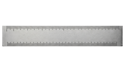 Stainless steel metal measuring ruler with black scale markings tool on a transparent background