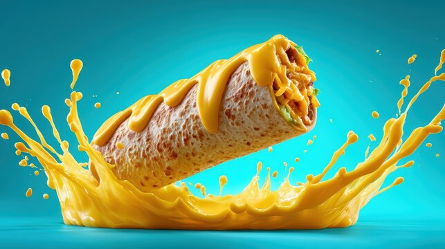 Levitation Burrito with Dripping Cheese Sauce Splash