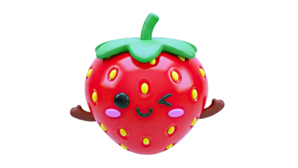 Cute Winking Strawberry Character 3D Render