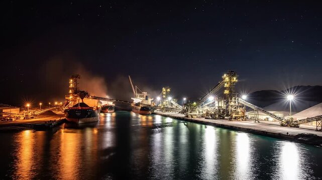 Port Hedland Industrial Harbor Sunset Transition Hyperlapse 4K Video