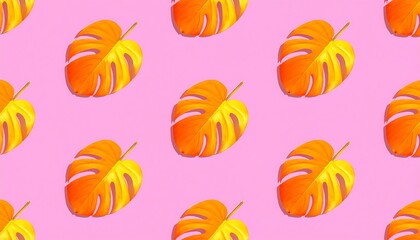 Tropical Monstera Leaf Pattern on Pink Background - Vibrant and Playful Design.