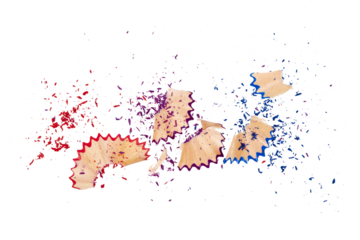 red, purple and blue pencil shavings from artistic color pen isolated on white or transparent png