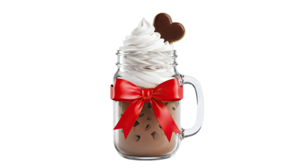 Iced Chocolate Drink with Whipped Cream, Heart Cookie, and Red Bow