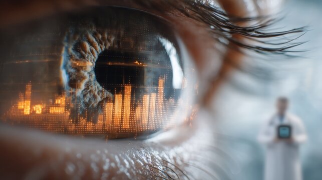 Eye with data overlay and doctor in background