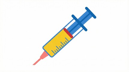 Fototapeta premium Vibrant Flat Design of a Healthcare Syringe Filled with Medicine, Isolated on White Background